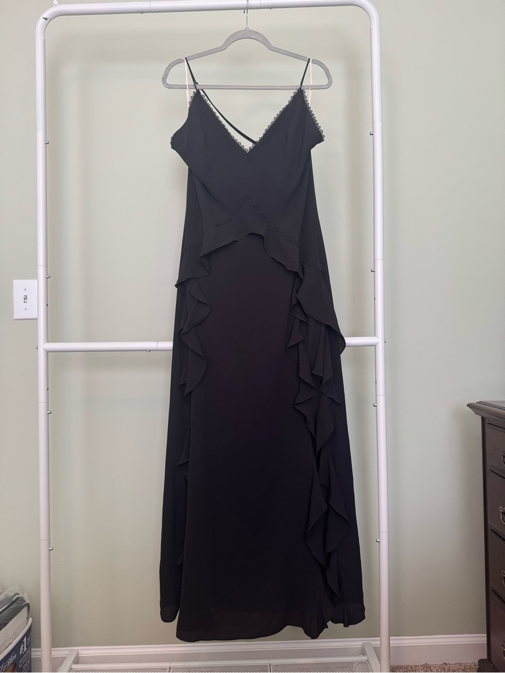 Black spaghetti strap ruffle maxi dress